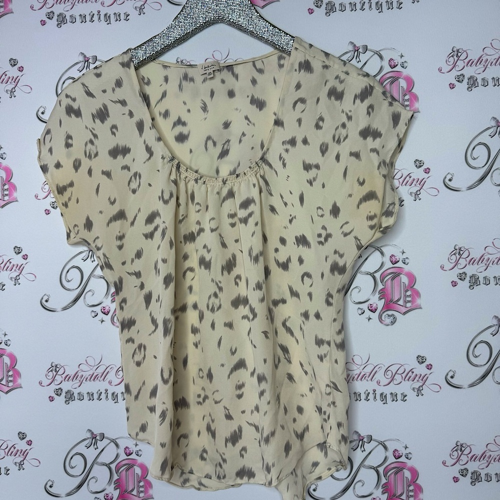Babaton 100% silk cheetah print grey cream white top shirt blouse waterfall luxe